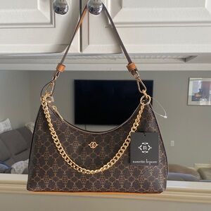 Nanette Lepore Patterned Brown Shoulder Bag with Gold Chain